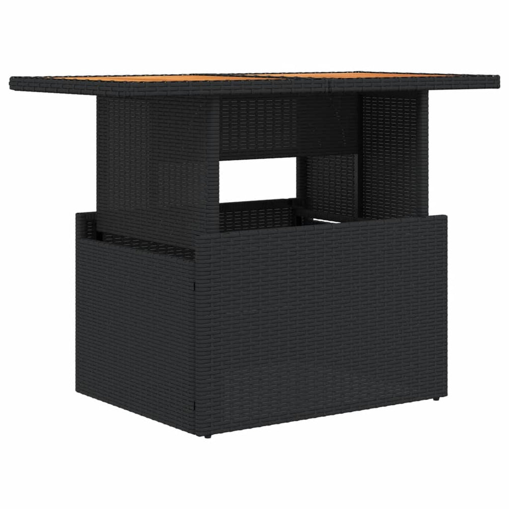 Sodo stalas, juodas, 100x55x73cm, poliratanas/akacijos mediena