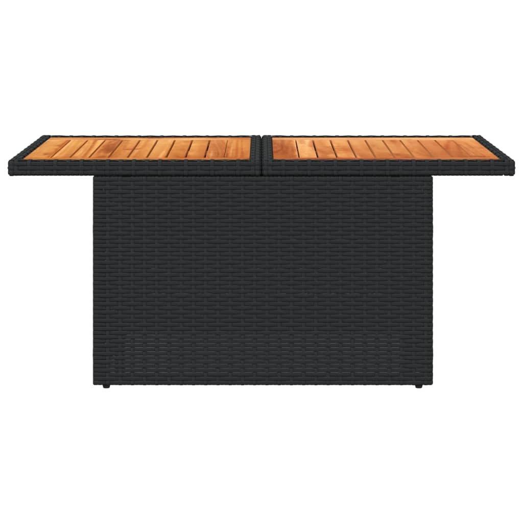 Sodo stalas, juodas, 100x55x73cm, poliratanas/akacijos mediena