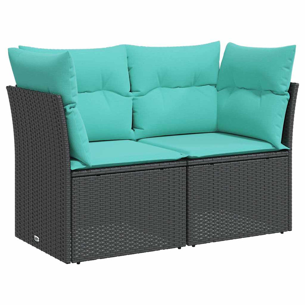 Sodo sofa su pagalvėlėmis, dvivietė, juoda, poliratanas