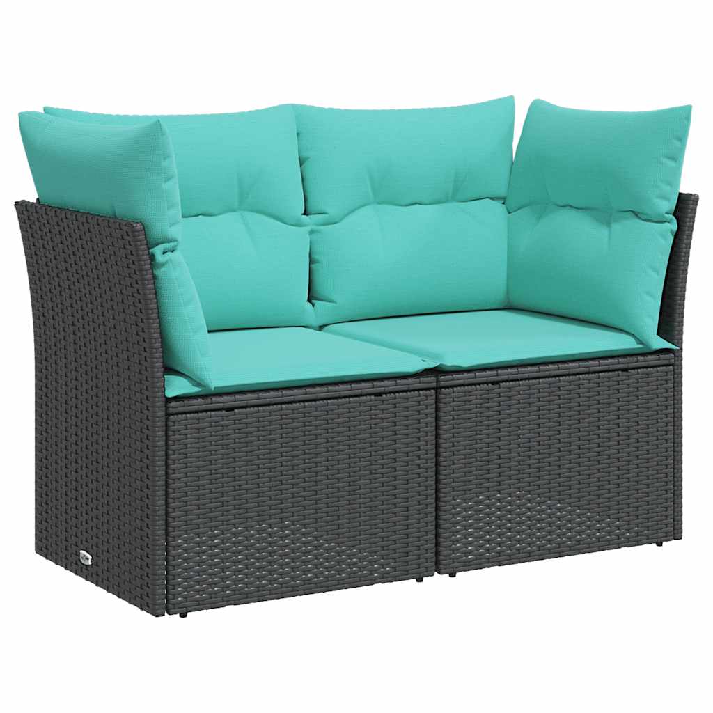Sodo sofa su pagalvėlėmis, dvivietė, juoda, poliratanas