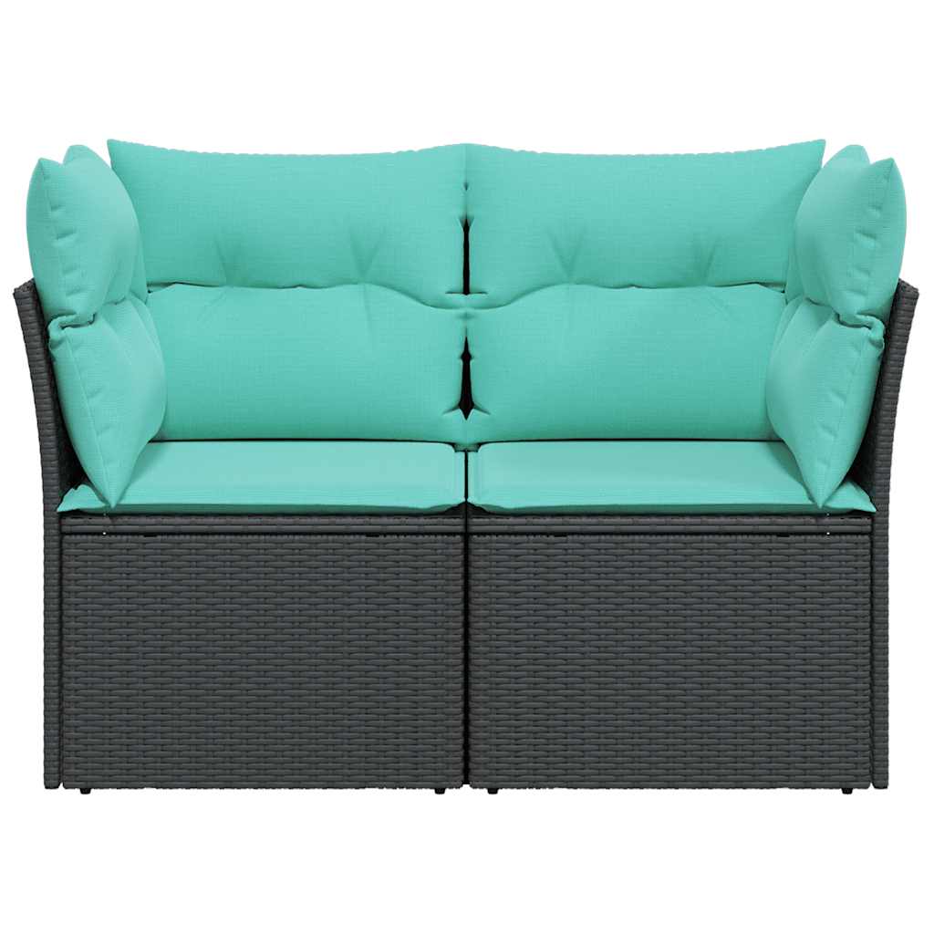 Sodo sofa su pagalvėlėmis, dvivietė, juoda, poliratanas