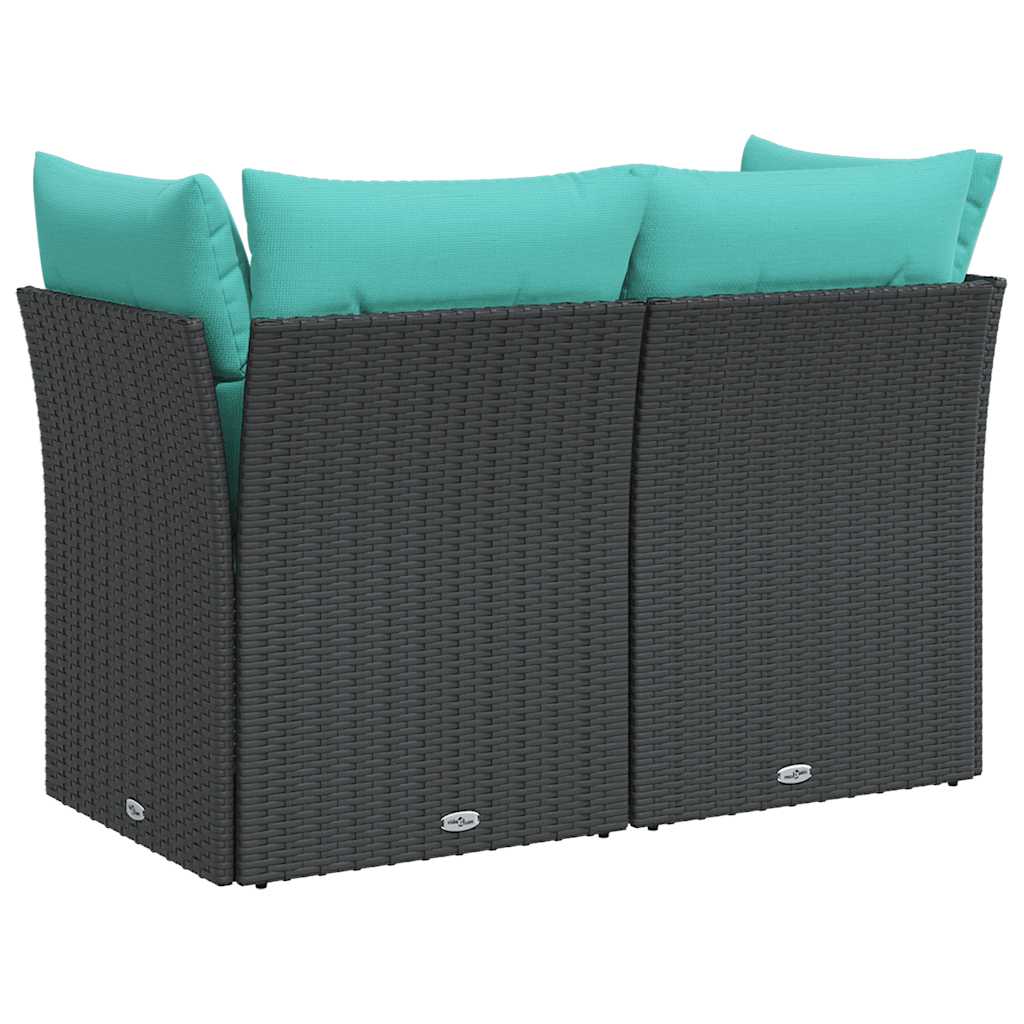 Sodo sofa su pagalvėlėmis, dvivietė, juoda, poliratanas