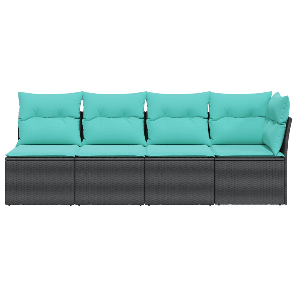 Sodo sofa su pagalvėlėmis, 4 sėdimos vietos, juodas, poliratanas