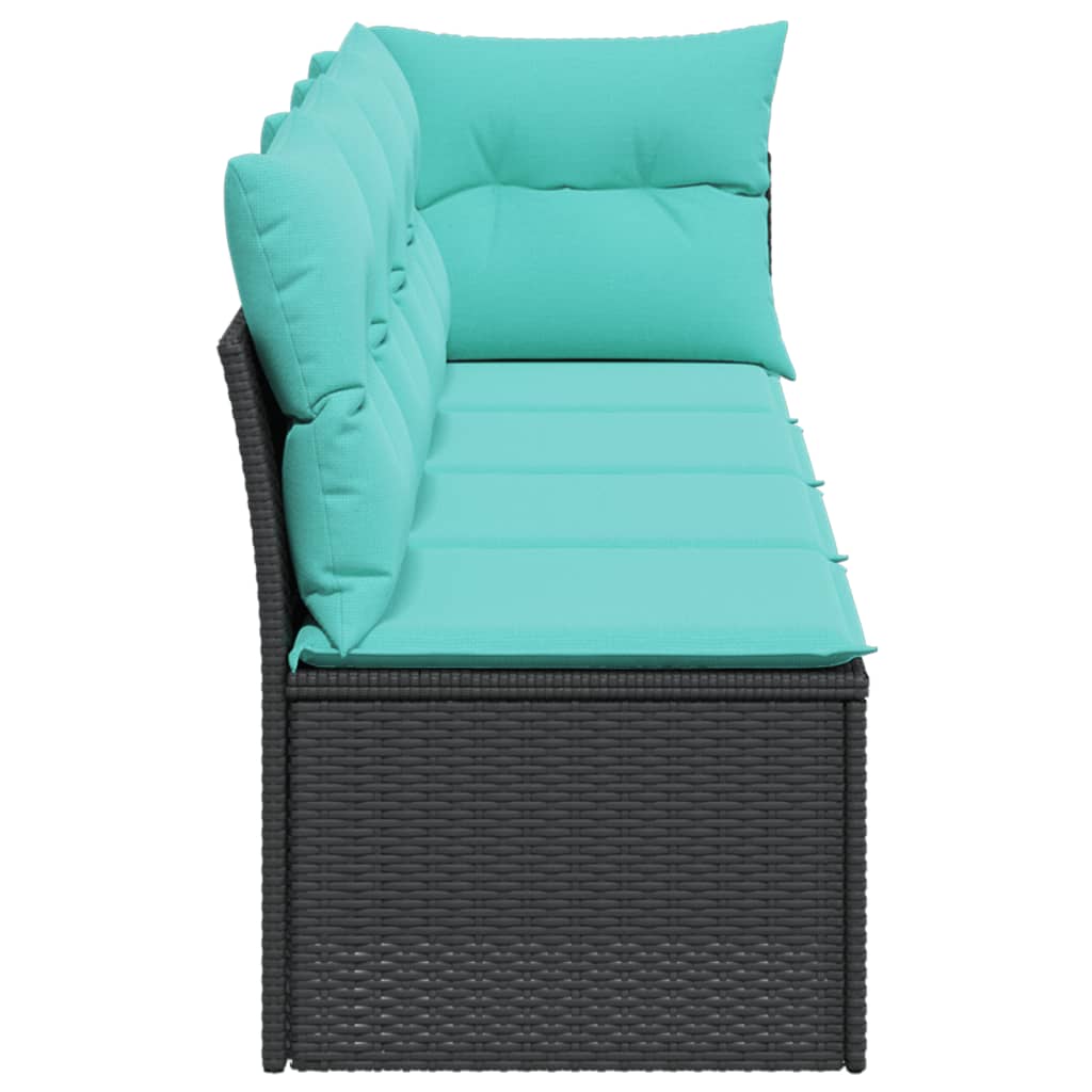 Sodo sofa su pagalvėlėmis, 4 sėdimos vietos, juodas, poliratanas