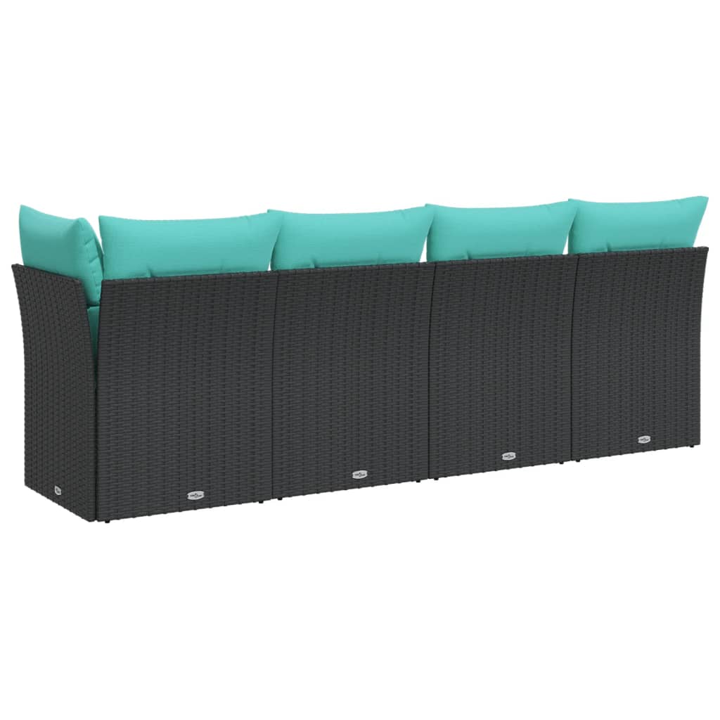 Sodo sofa su pagalvėlėmis, 4 sėdimos vietos, juodas, poliratanas