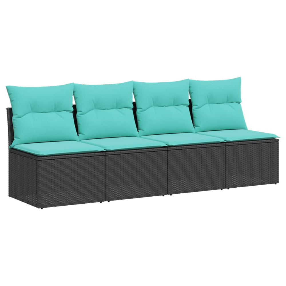 Sodo sofa su pagalvėlėmis, 4 sėdimos vietos, juodas, poliratanas