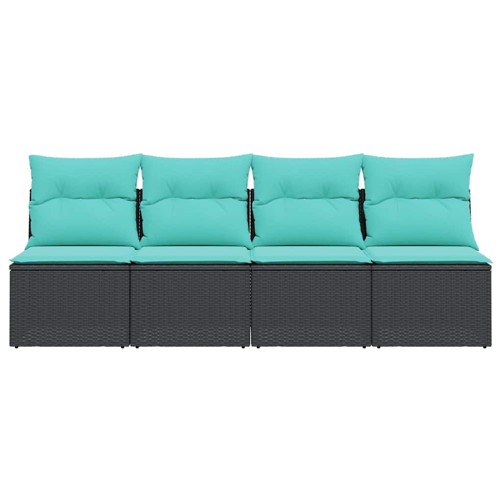 Sodo sofa su pagalvėlėmis, 4 sėdimos vietos, juodas, poliratanas
