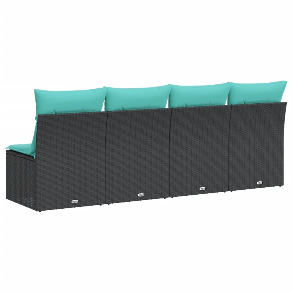 Sodo sofa su pagalvėlėmis, 4 sėdimos vietos, juodas, poliratanas