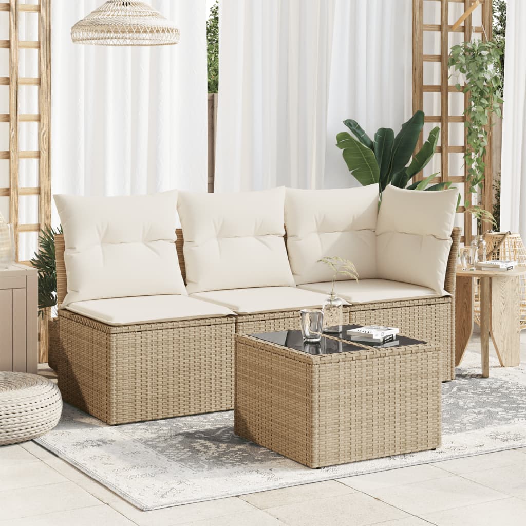 Table with glass top, sand, 55x55x37cm, polyrattan