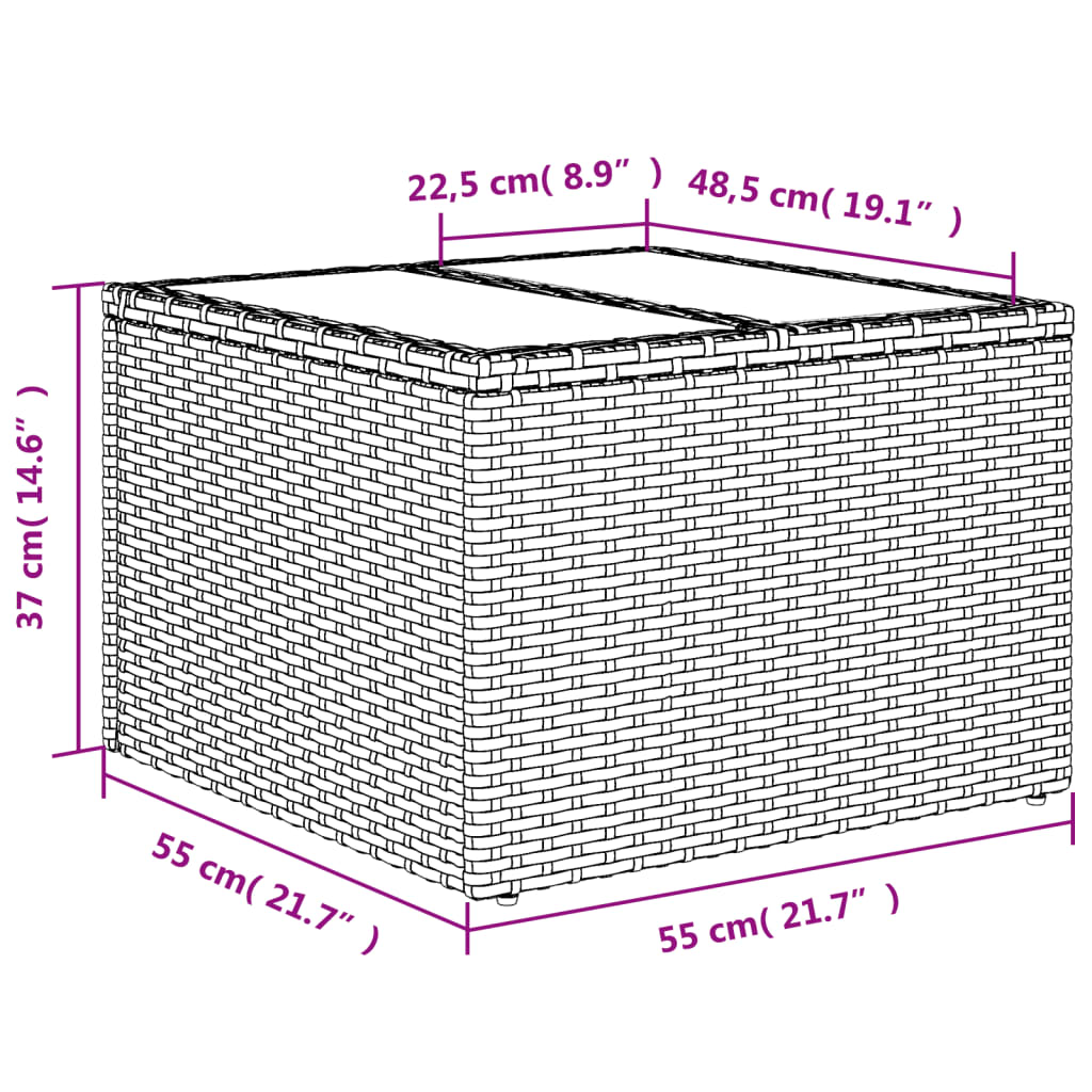 Table with glass top, sand, 55x55x37cm, polyrattan