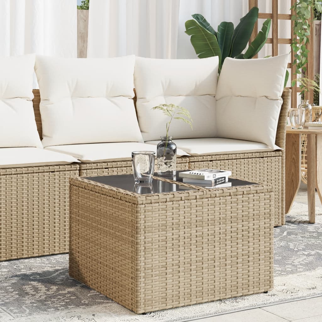 Table with glass top, sand, 55x55x37cm, polyrattan