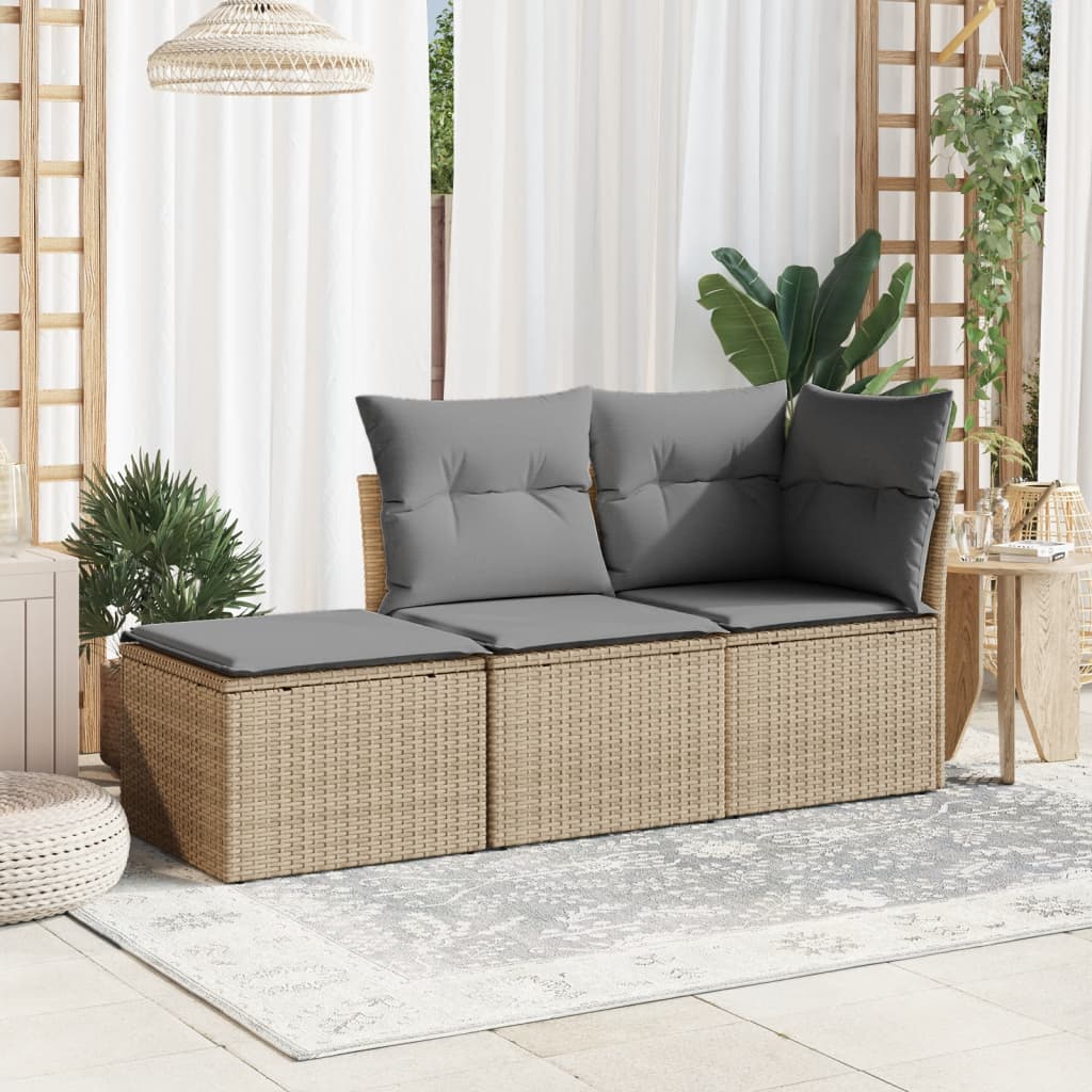 Garden stool with cushion, sand, 55x55x37cm, polyrattan