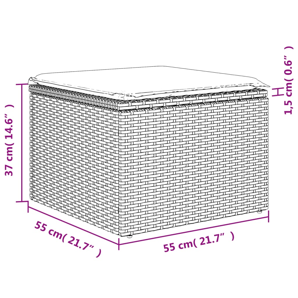 Garden stool with cushion, sand, 55x55x37cm, polyrattan