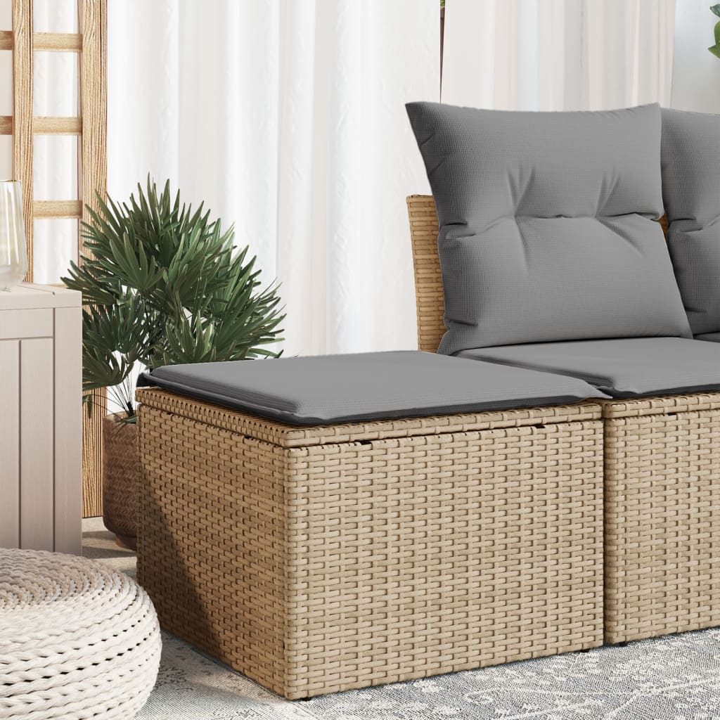 Garden stool with cushion, sand, 55x55x37cm, polyrattan