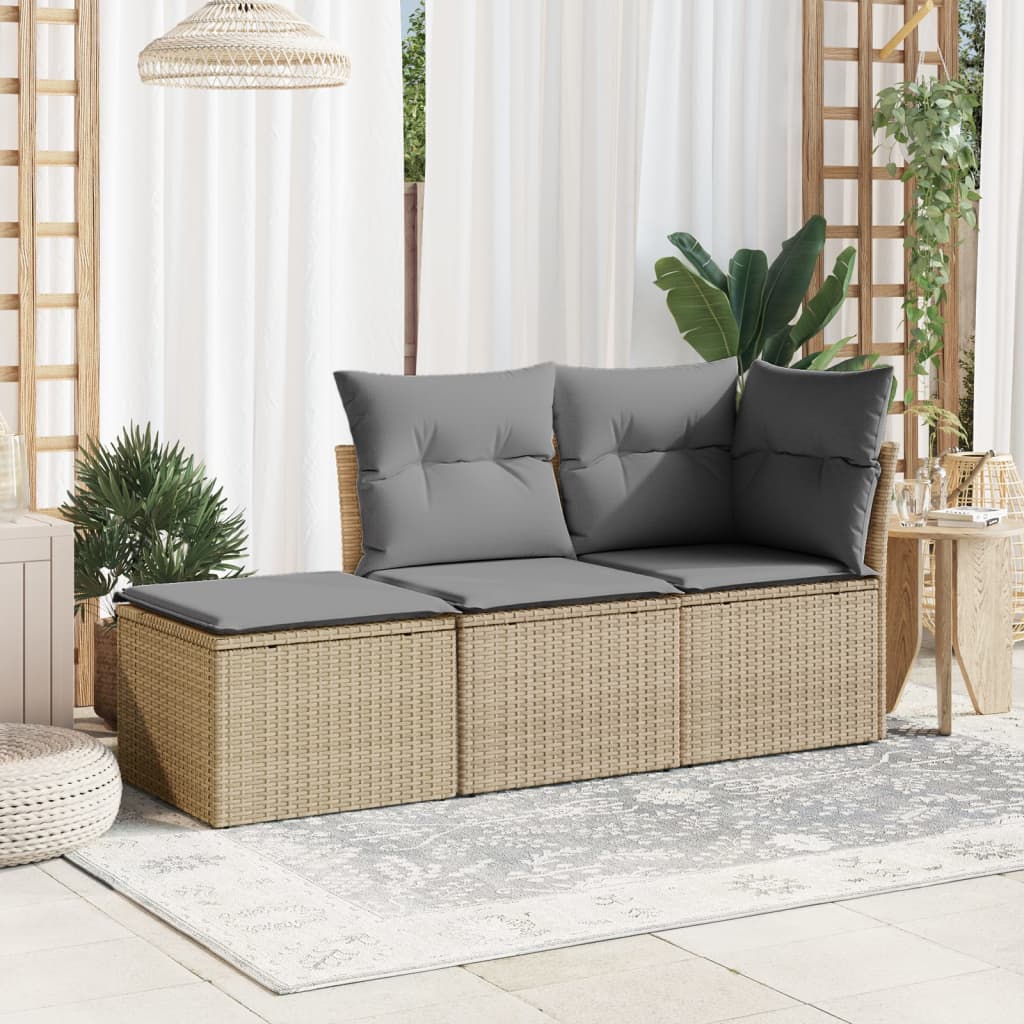 Garden stool with cushion, sand, 55x55x37cm, polyrattan