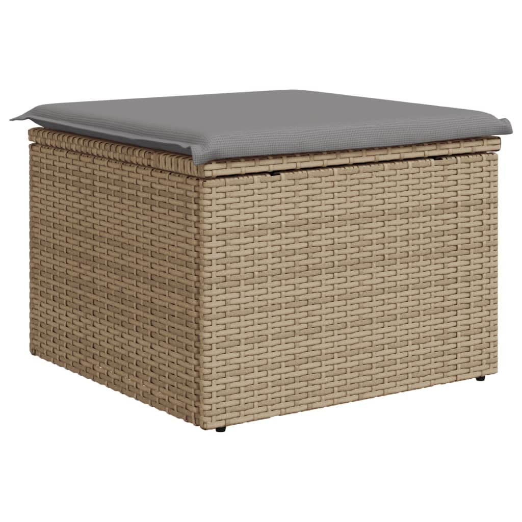 Garden stool with cushion, sand, 55x55x37cm, polyrattan