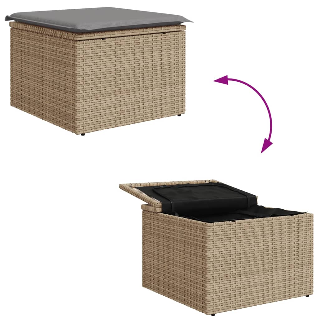 Garden stool with cushion, sand, 55x55x37cm, polyrattan