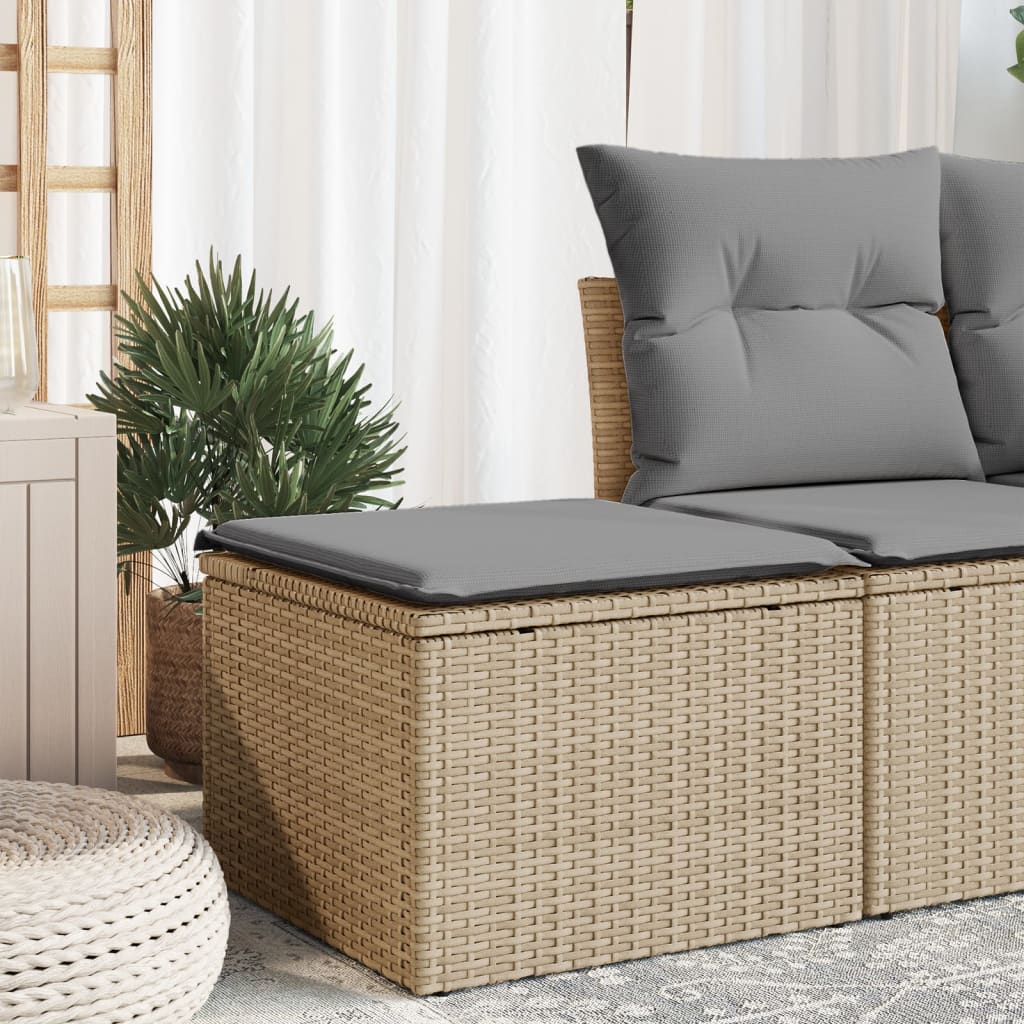 Garden stool with cushion, sand, 55x55x37cm, polyrattan