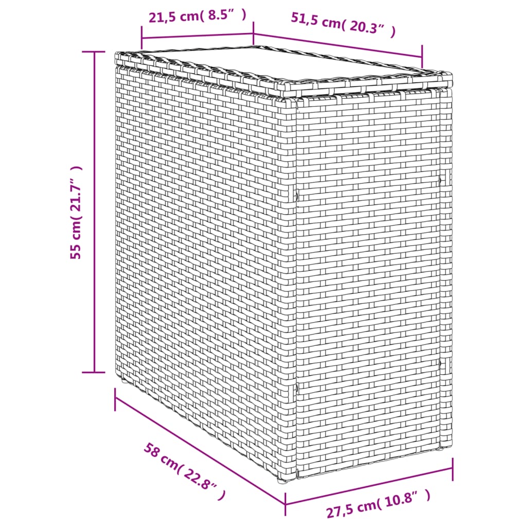 Galds ar koka virsmu, pelēks, 58x27,5x55cm, pīts rotangpalmas