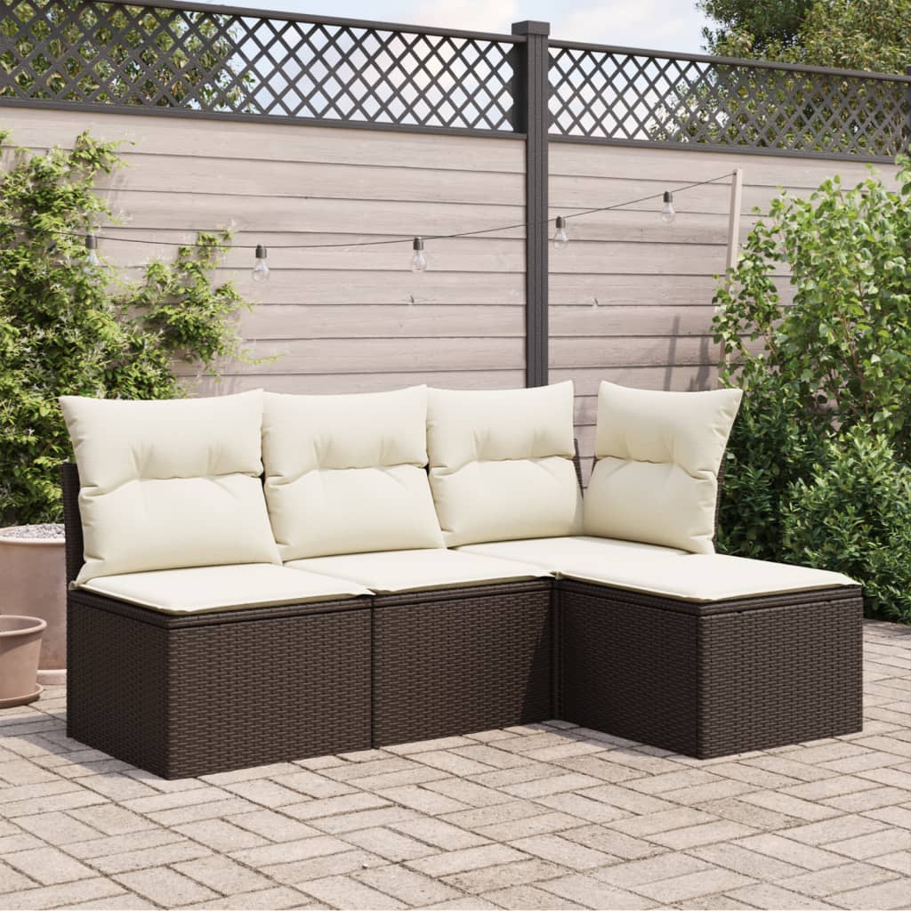 Garden stool with cushion, brown, 55x55x37cm, poly rattan