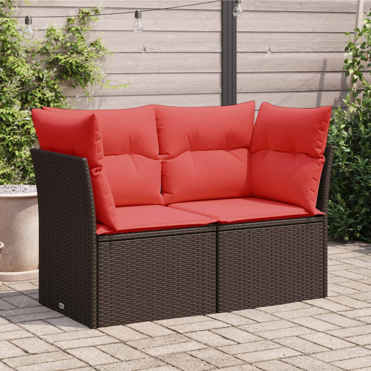 Sodo sofa su pagalvėlėmis, dvivietė, ruda, polirotangas