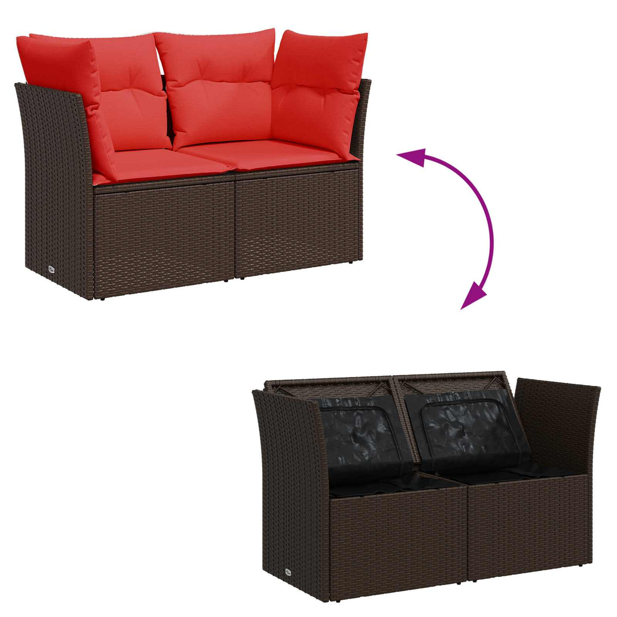 Sodo sofa su pagalvėlėmis, dvivietė, ruda, polirotangas
