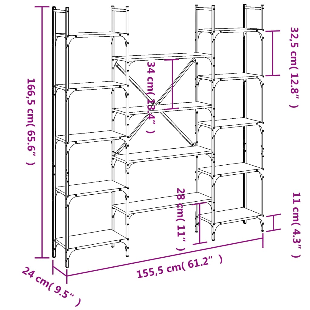 Bookshelf, black, 155.5x24x166.5cm, engineered wood