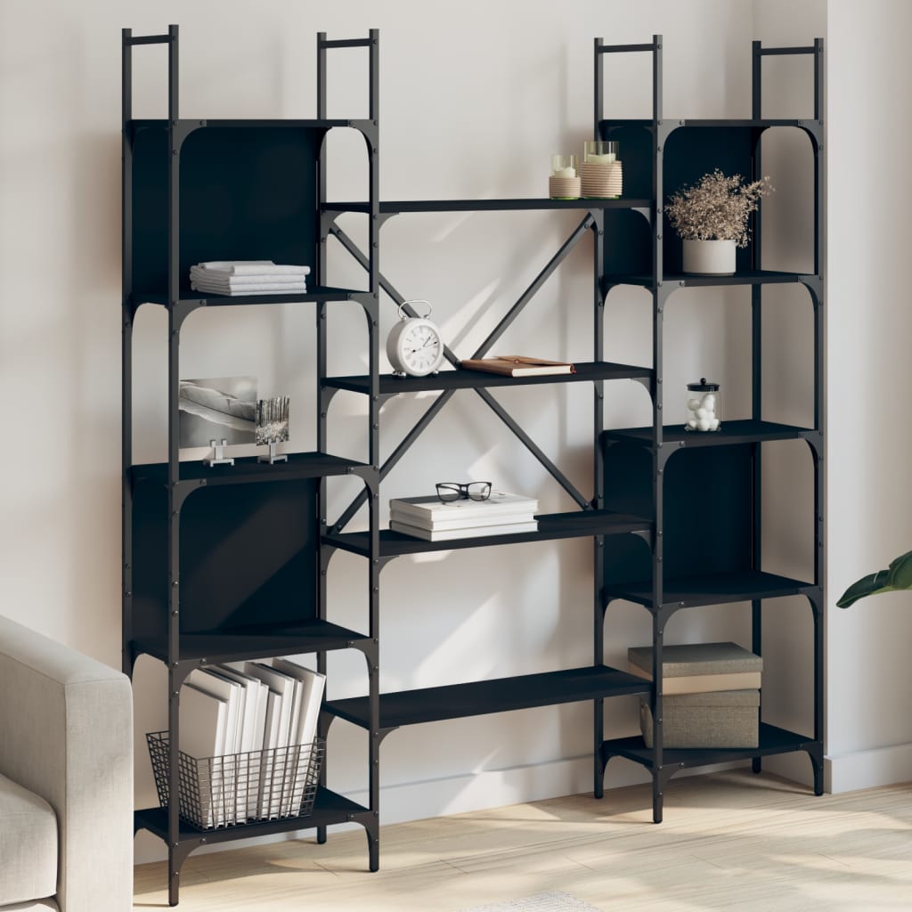 Bookshelf, black, 155.5x24x166.5cm, engineered wood