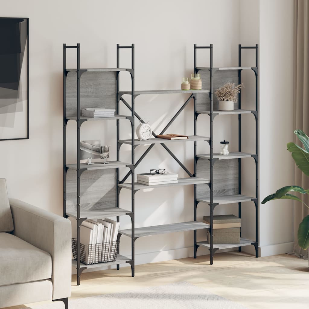 Bookcase, gray oak, 155.5x24x166.5cm, engineered wood