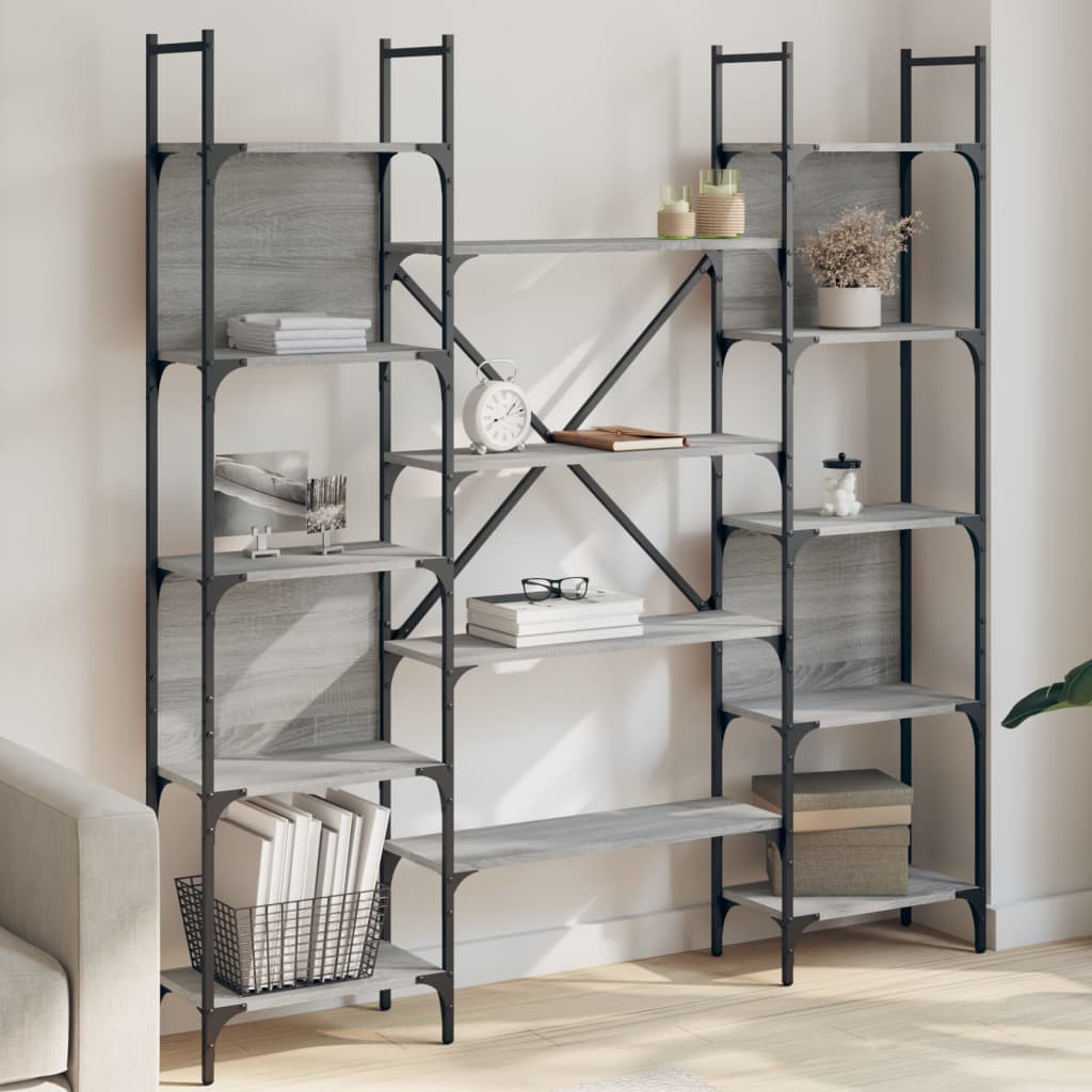 Bookcase, gray oak, 155.5x24x166.5cm, engineered wood