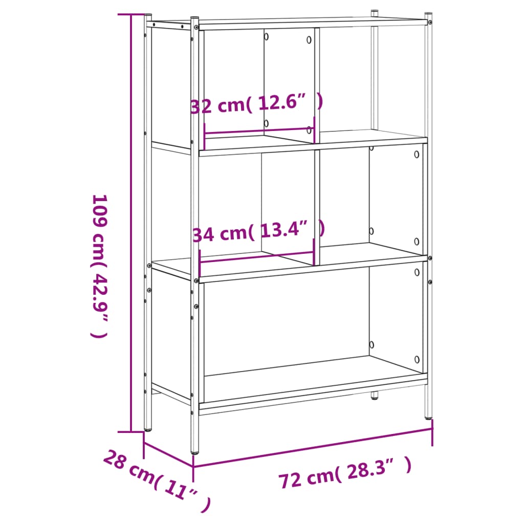 Bookcase, smoked oak, 72x28x109cm, engineered wood