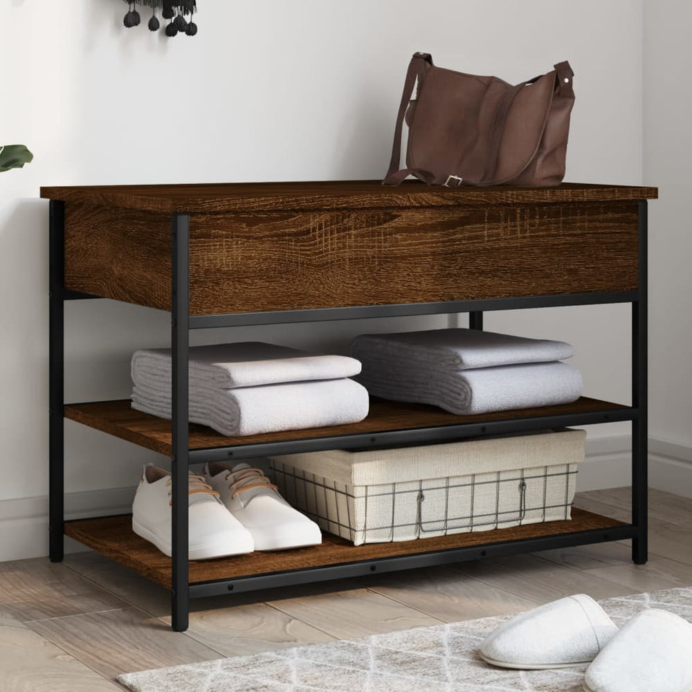 Shoe bench, brown oak, 70x42.5x50cm, treated wood