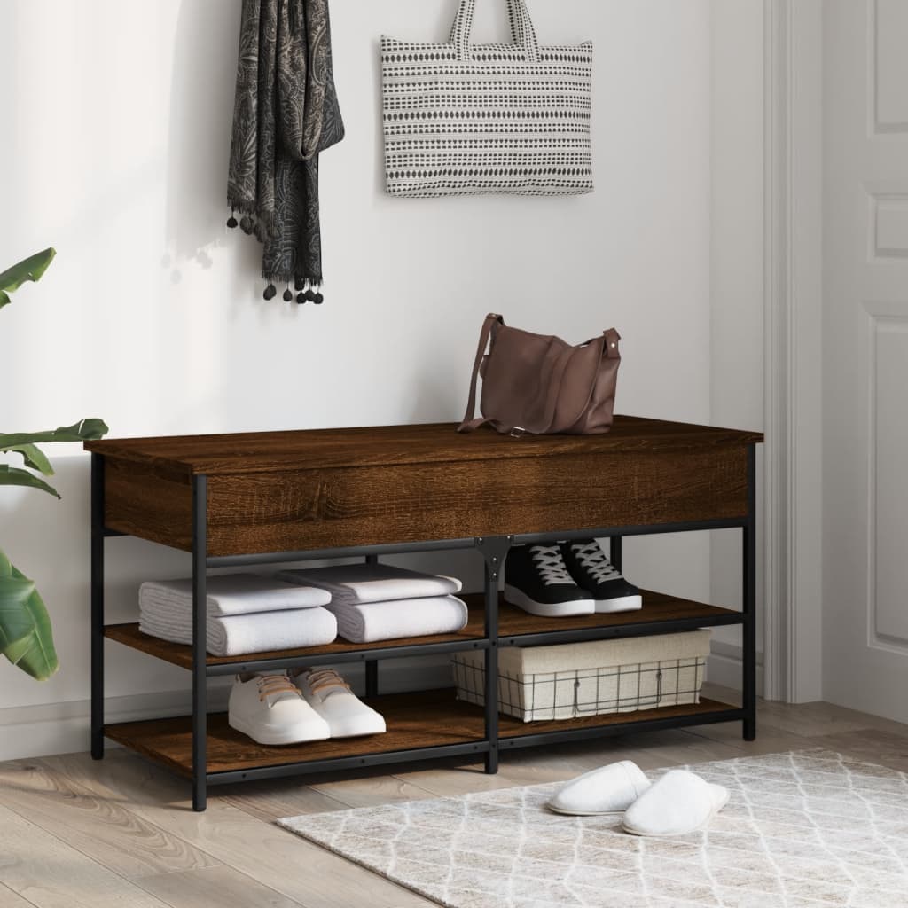 Shoe bench, brown oak, 100x42.5x50cm, treated wood