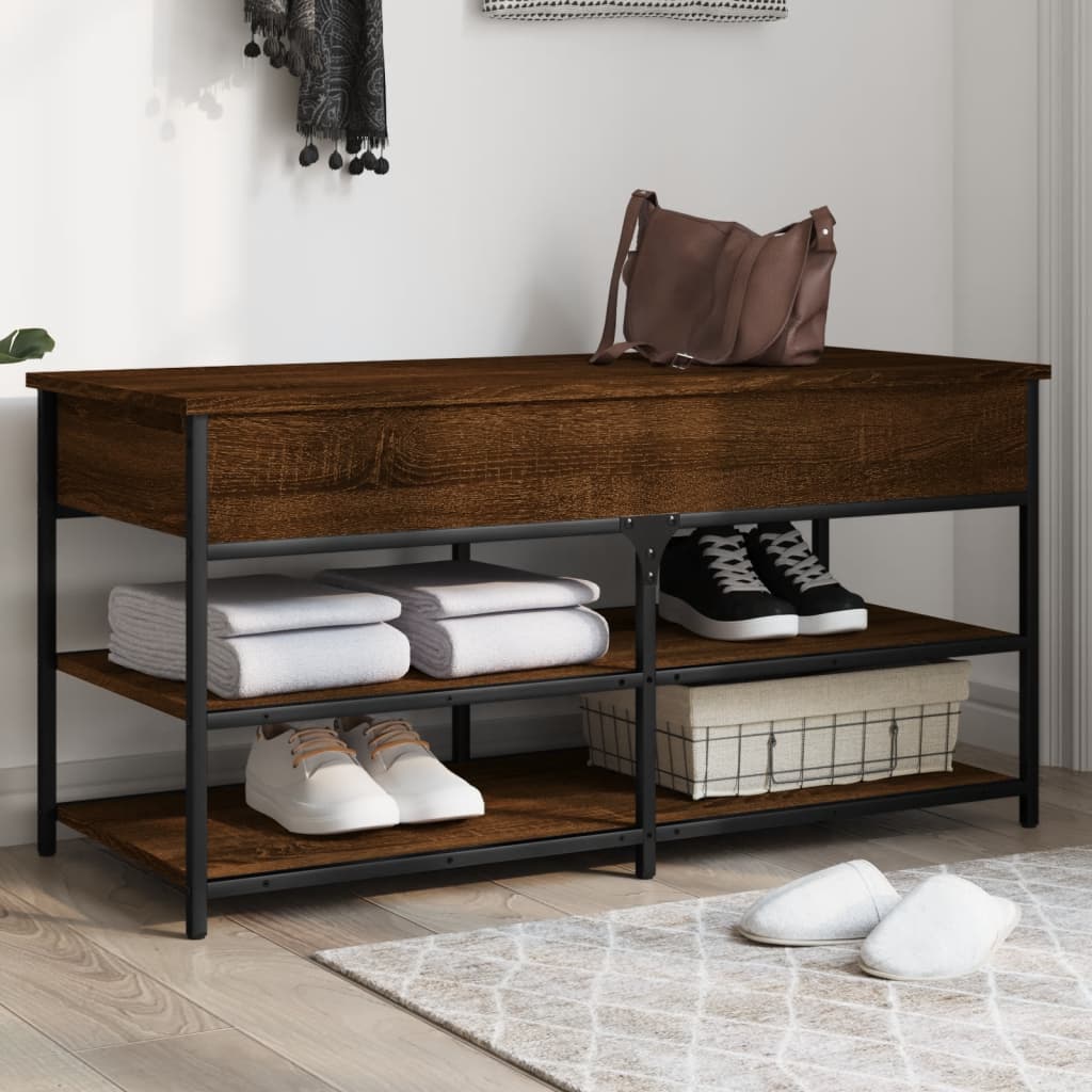 Shoe bench, brown oak, 100x42.5x50cm, treated wood