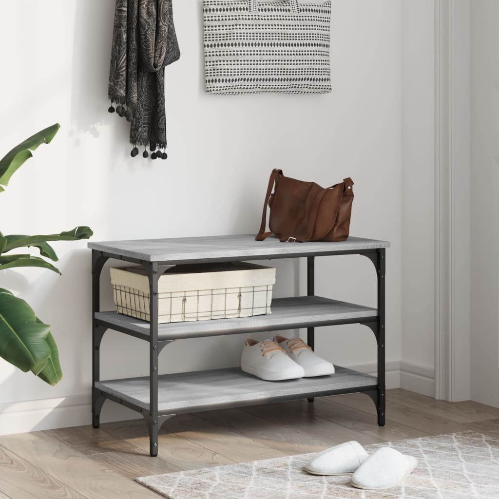 Shoe bench, grey oak, 70x38.5x49cm, engineered wood