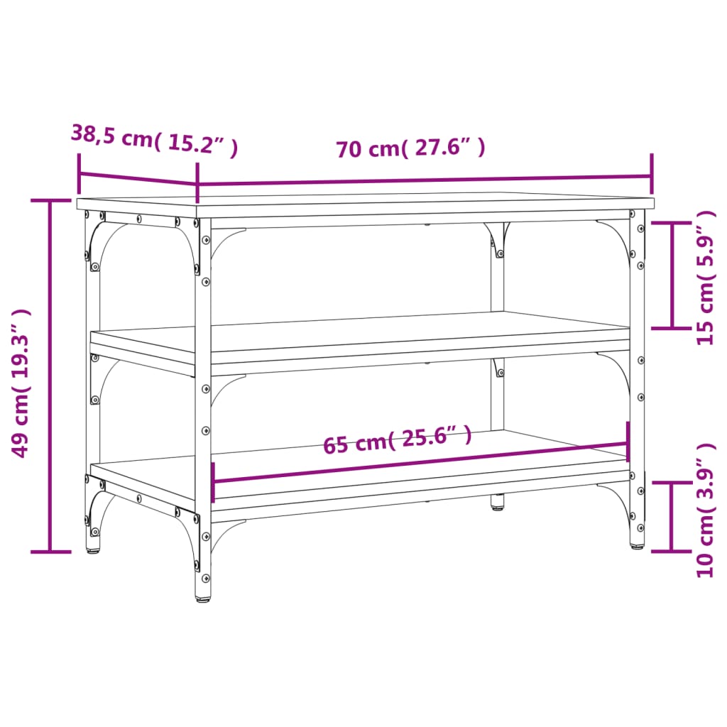 Shoe bench, grey oak, 70x38.5x49cm, engineered wood