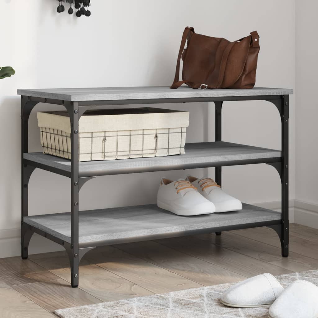 Shoe bench, grey oak, 70x38.5x49cm, engineered wood