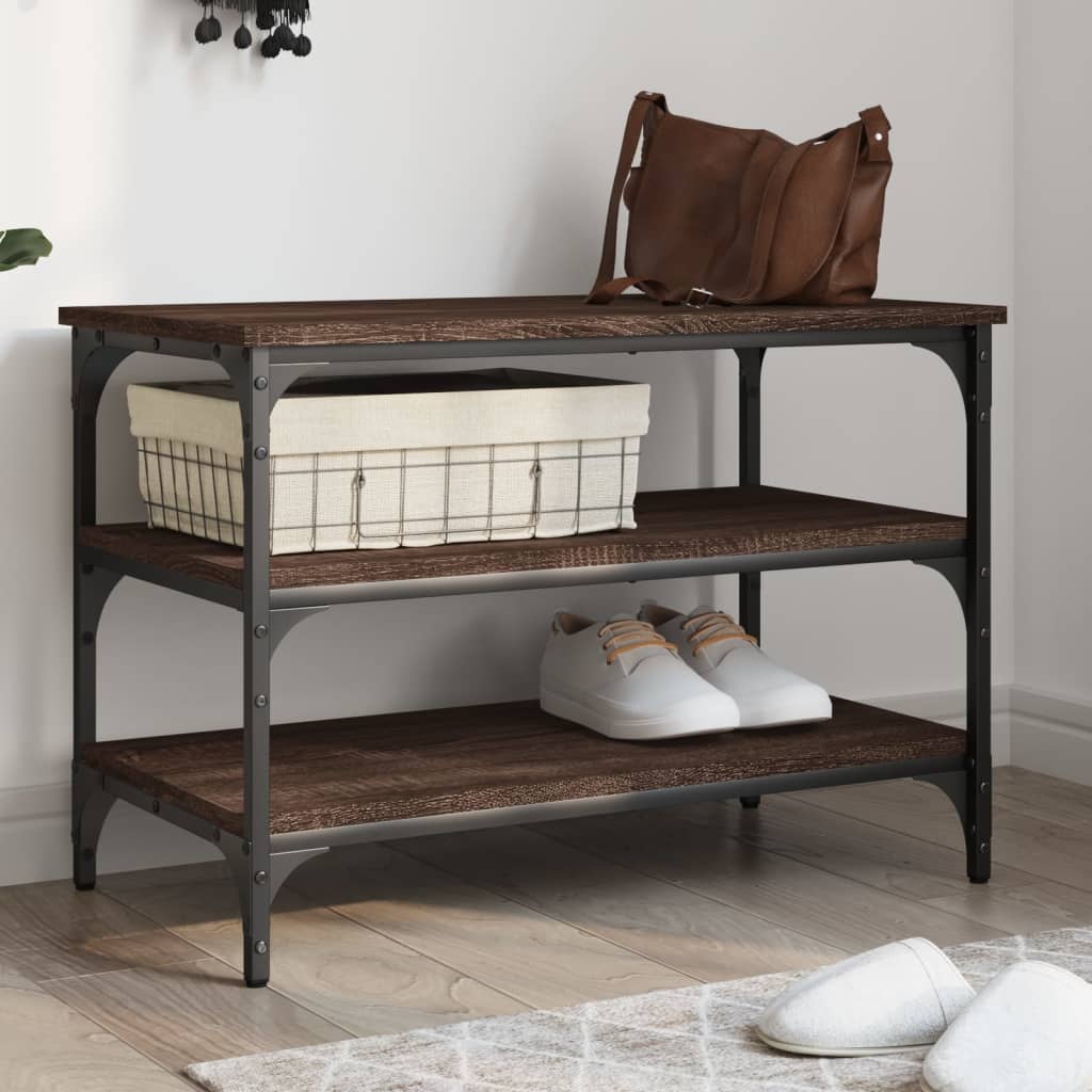 Shoe bench, brown oak, 70x38.5x49cm, finished wood
