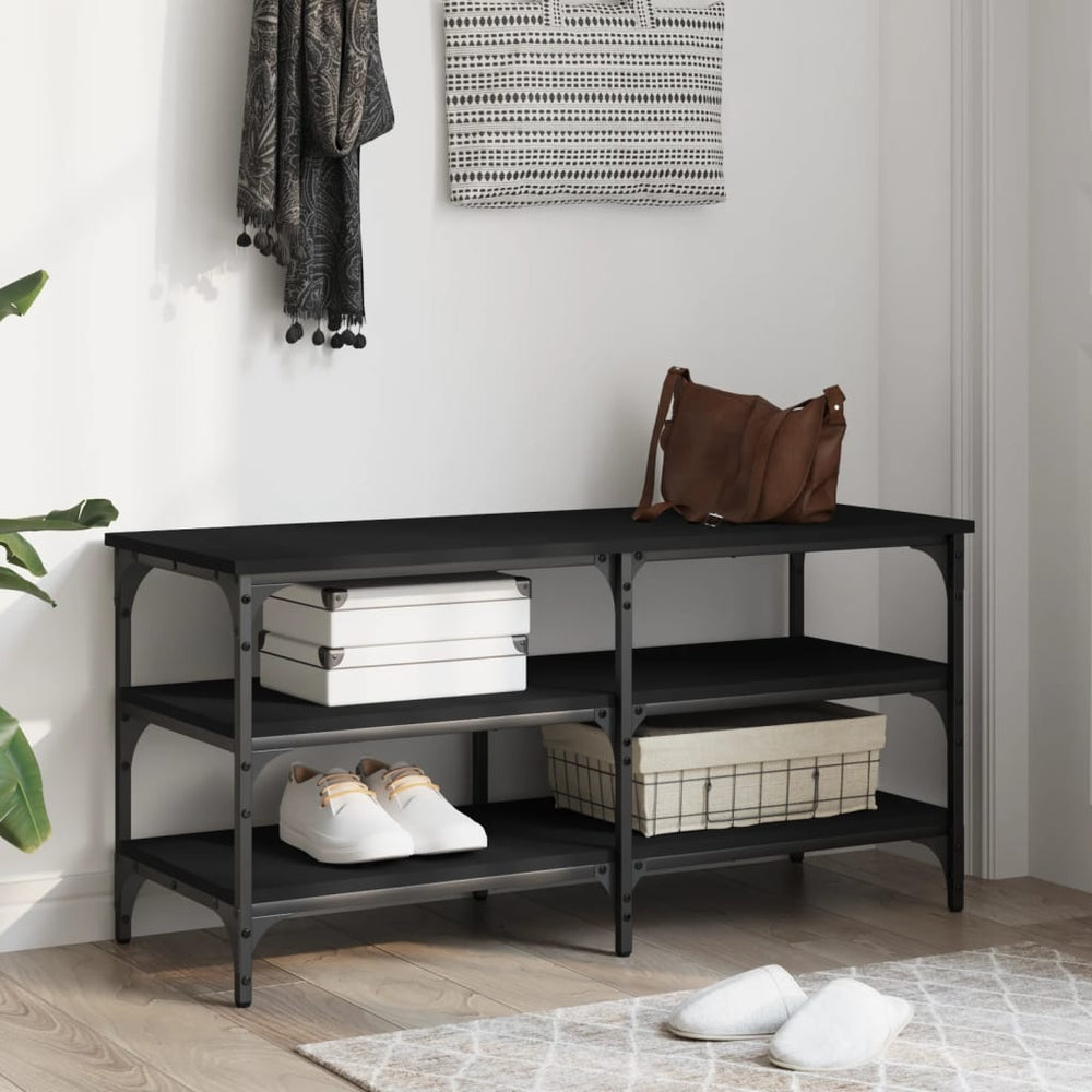 Shoe bench, black, 100x38.5x49cm, engineered wood