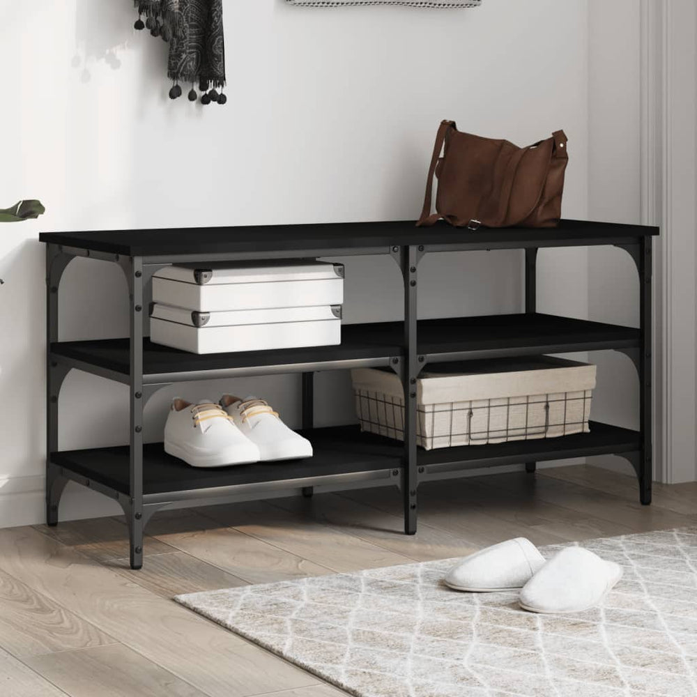 Shoe bench, black, 100x38.5x49cm, engineered wood