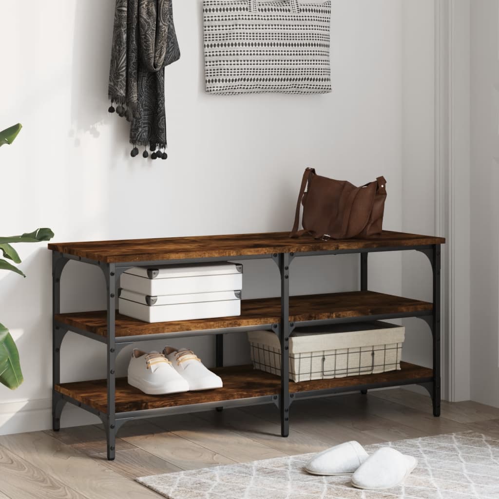 Shoe bench, smoked oak, 100x38.5x49cm, treated wood