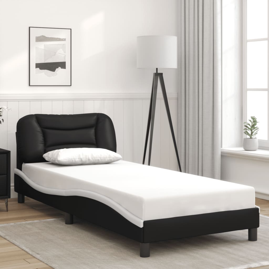LED bed frame, black and white, 80x200cm, artificial leather