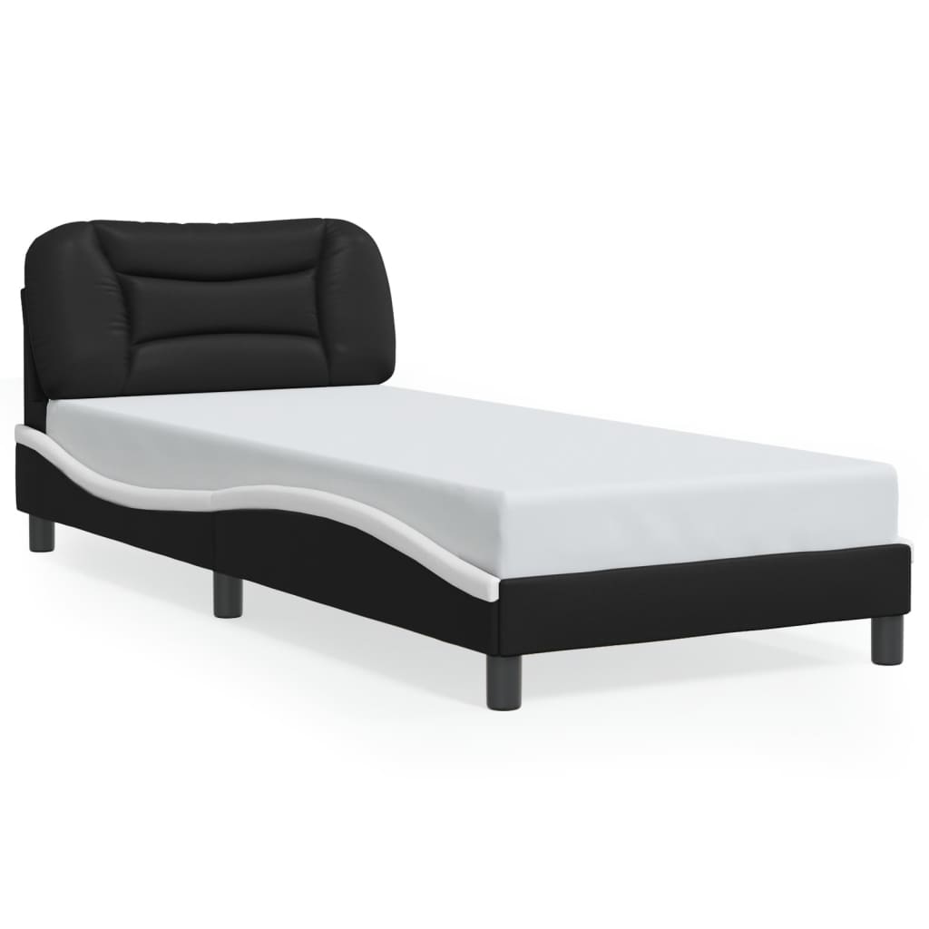 LED bed frame, black and white, 80x200cm, artificial leather