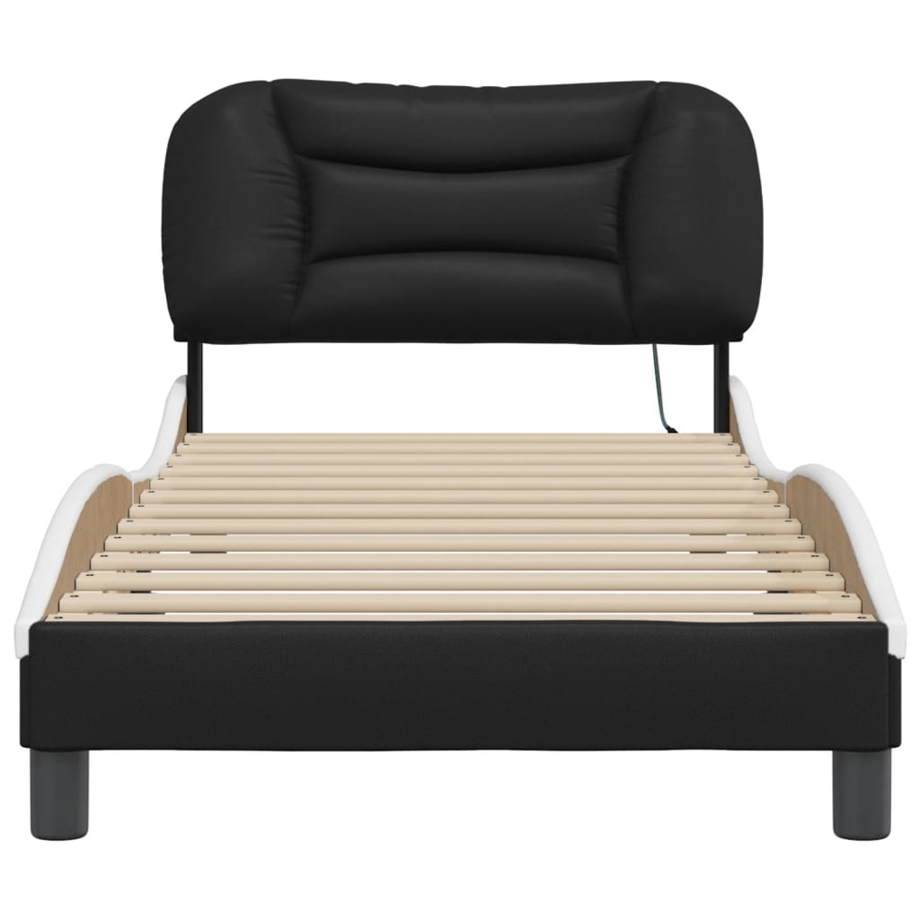 LED bed frame, black and white, 80x200cm, artificial leather