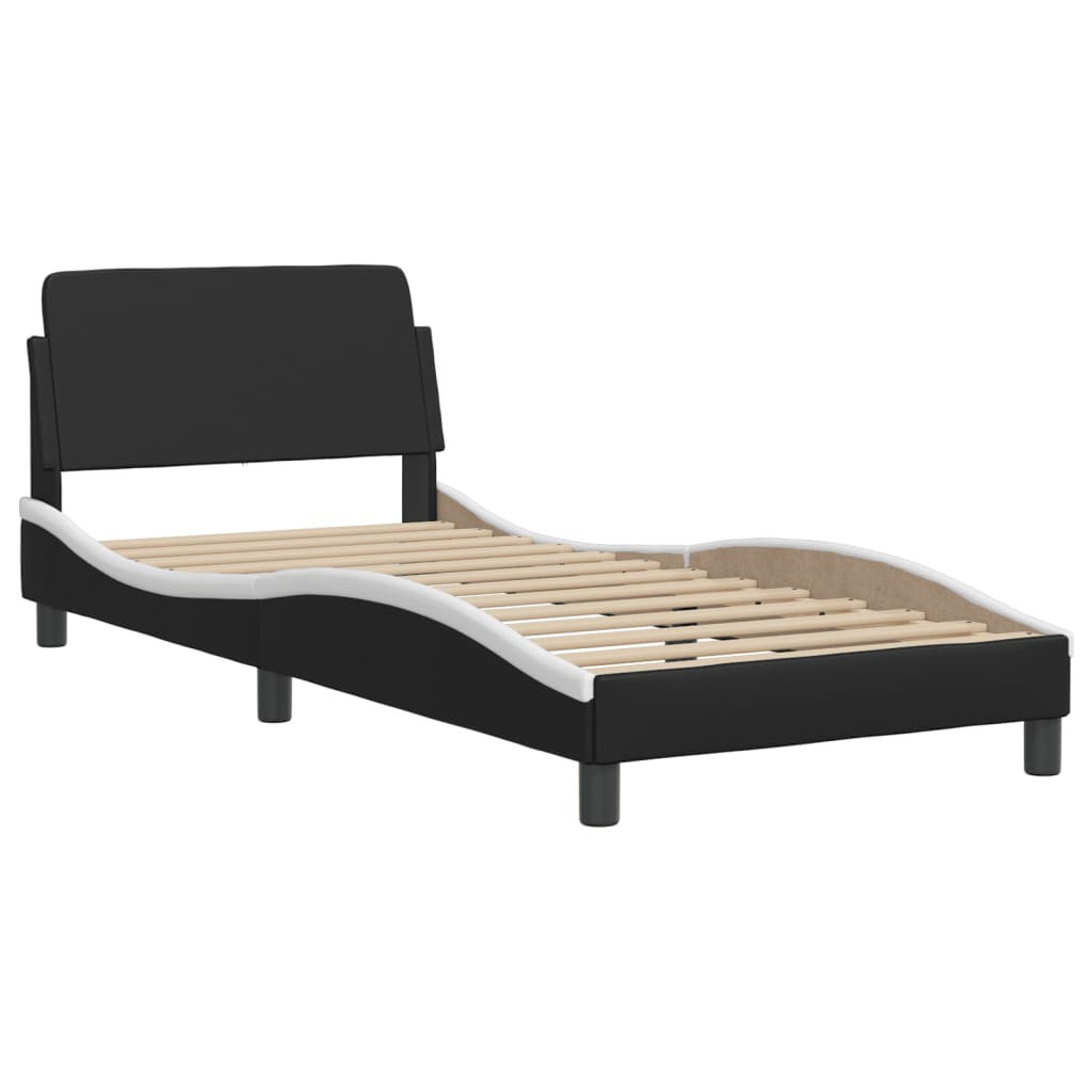 LED bed frame, black and white, 80x200cm, artificial leather