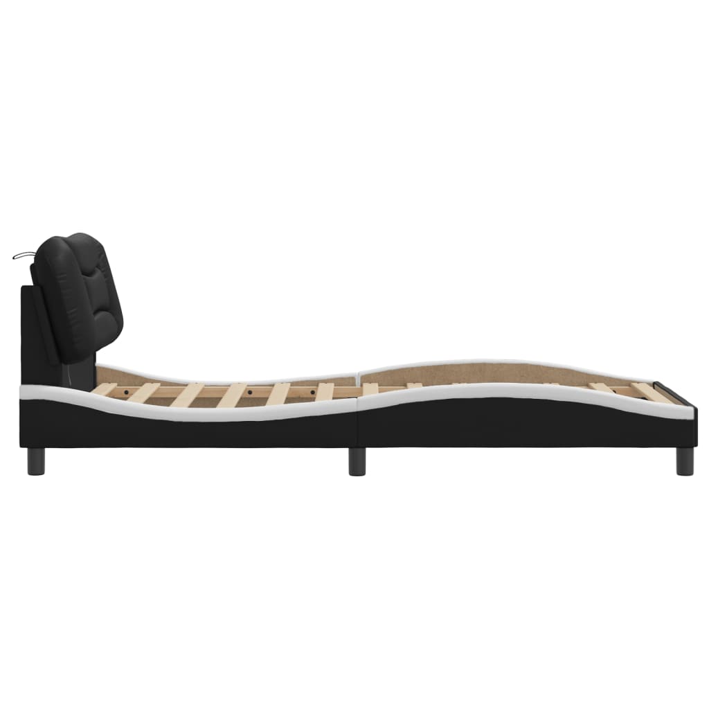LED bed frame, black and white, 80x200cm, artificial leather