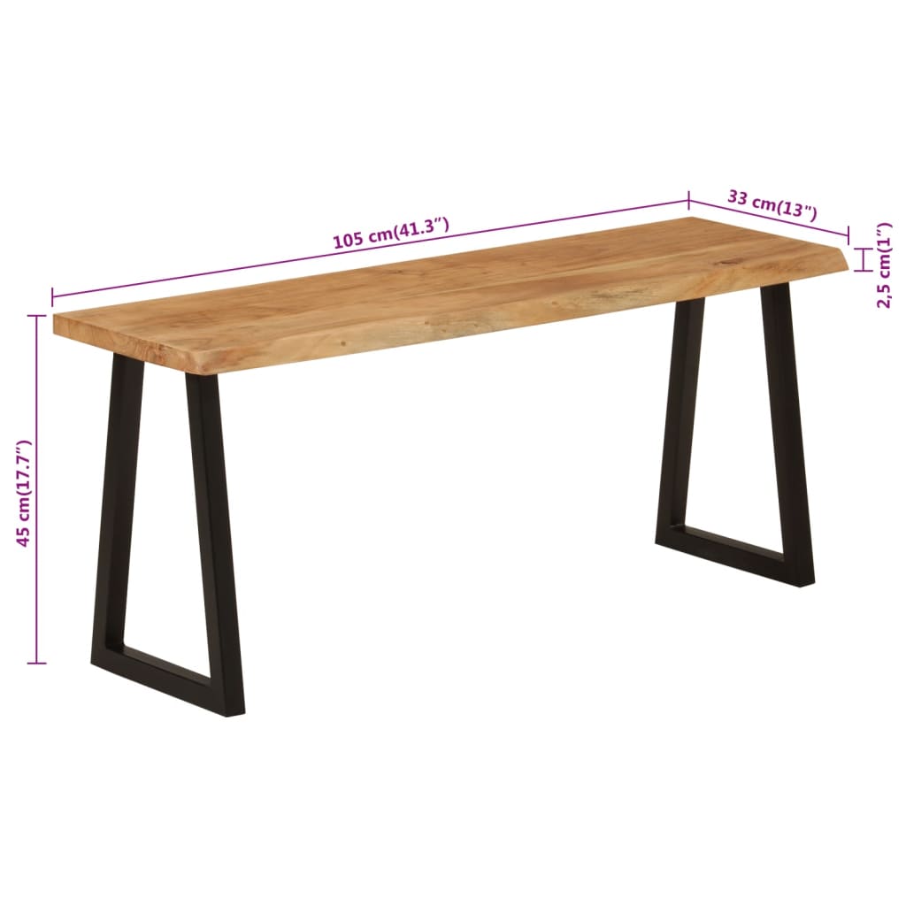 Bench with live edge, 105cm, solid acacia wood