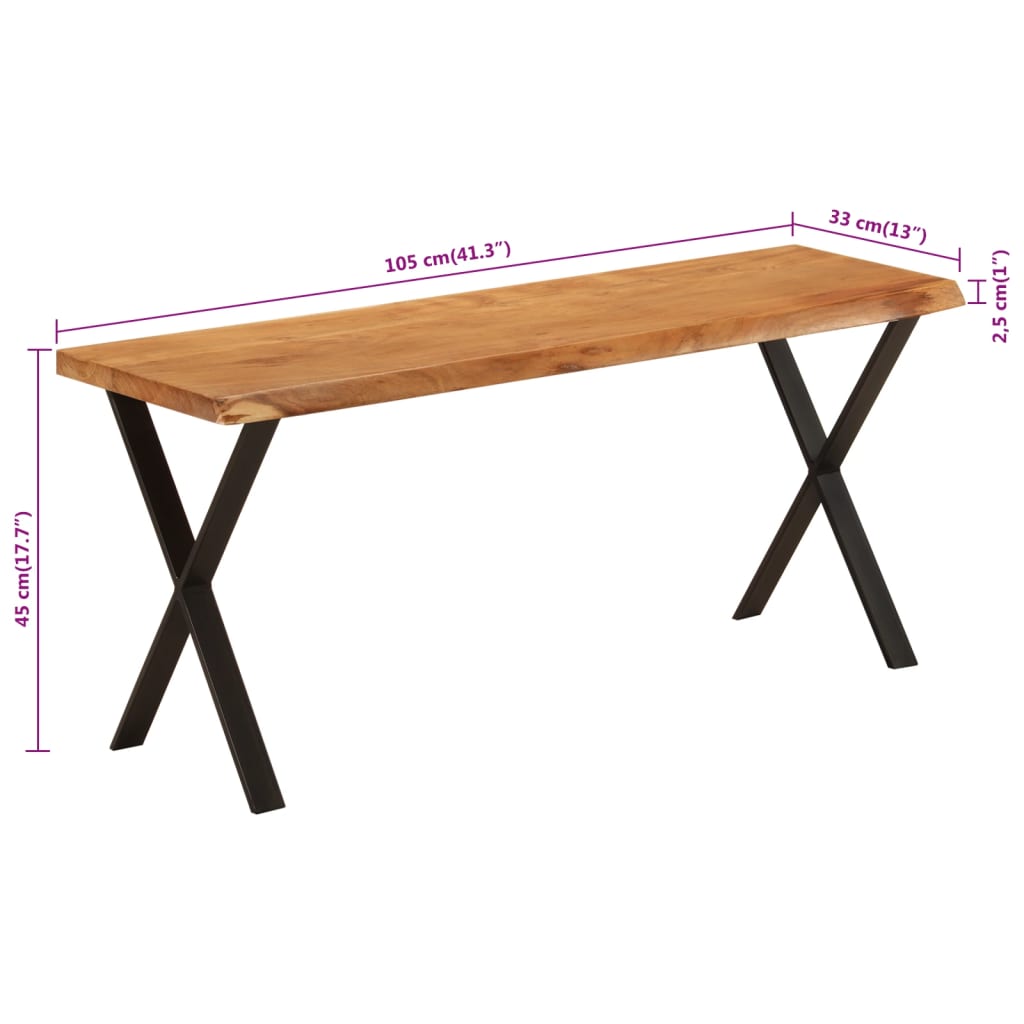 Sols ar dabīgām maliņām, 105 cm, masīvs akācijas koks