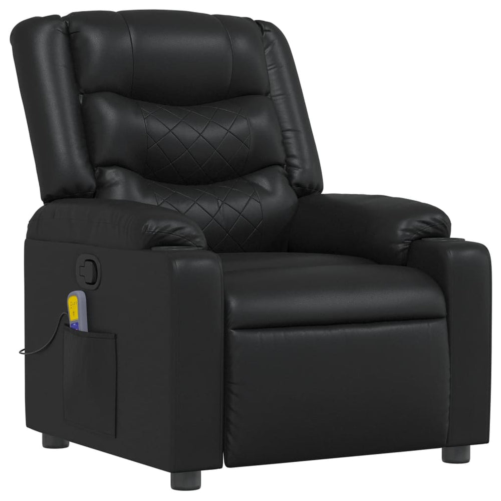 Reclining massage chair, black, artificial leather
