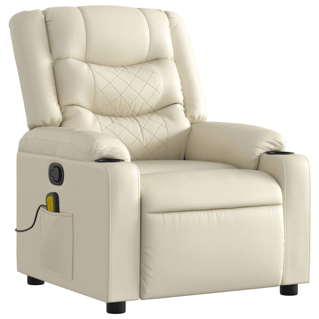 Reclining massage chair, cream, artificial leather